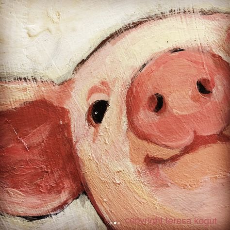 Wilbur, ©Teresa Kogut #pig #farmlife #farmhousedecor #farmhousestyle Simple Pig Painting, Paint Farm Animals, Christmas Pig Painting, Cute Pig Painting, Pig Painting Ideas, Pig Painting Acrylic, Pig Painting Easy, Pig Illustration Design, Pig Paintings