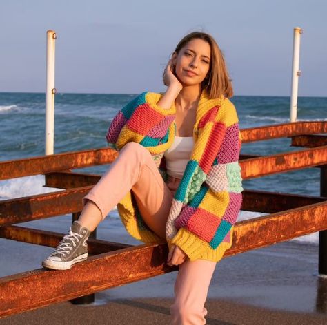 Harry Styles Inspired Cardigan, Knit Patchwork Cardigan, Harry Styles Sweater, Harry Styles Cardigan, Colorful Cardigan, Knit Patchwork, Patchwork Cardigan, Sweater Chunky, Rainbow Sweater