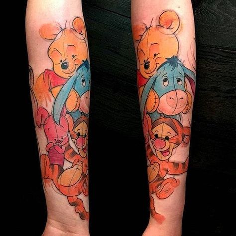 Eeyore Tattoo, Winnie The Pooh Tattoo, Cute Disney Tattoos, Pooh Tattoo, Winnie The Pooh Tattoos, Little Prince Tattoo, Disney Sleeve Tattoos, Prince Tattoos, Baby Disney Characters