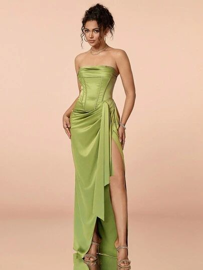 Olive Prom Dresses, Tube Prom Dress, Olive Green Prom Dress, Stunning Prom Dresses, Womens Prom Dresses, Green Prom Dress, Spring Summer Dress, Floor Length Dresses, Tube Dress