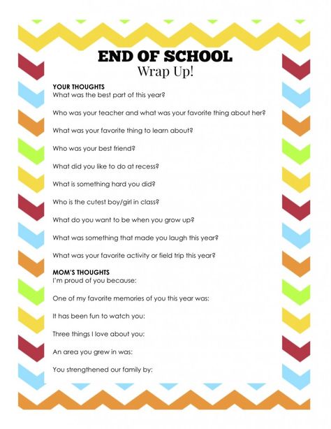 End of School Wrap Up... A Fun Questionnaire to Remember Their Year!  "Or so she says..." School Questions, Mom Thoughts, School Printables, School Celebration, End Of School Year, School Memories, Fun Quiz, School Signs, End Of School