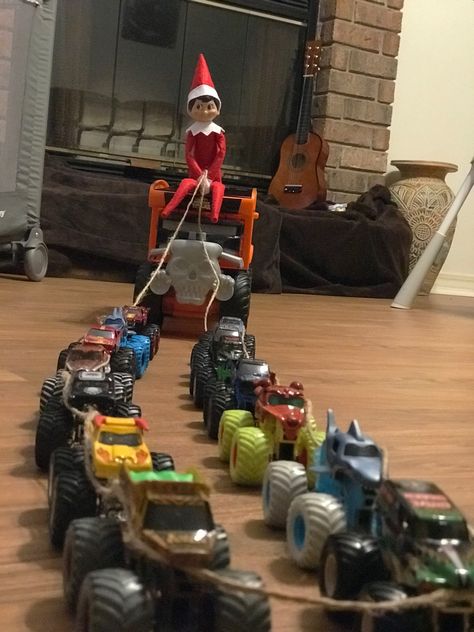 Elf On The Shelf Monster Truck, Elf On Shelf Notes, Elf Ideas Easy, Xmas Elf, Elf Activities, Awesome Elf On The Shelf Ideas, Elf Antics, Santa Helper, Elf Fun