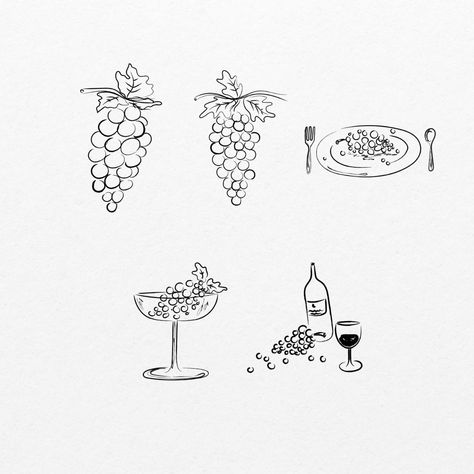 Vineyard Illustration Design, Wedding Illustration Drawings, Vineyard Illustration, Butter Illustration, Vineyard Logo, Grapes Illustration, Grape Illustration, Tomato Illustration, Vineyard Wedding Invitations