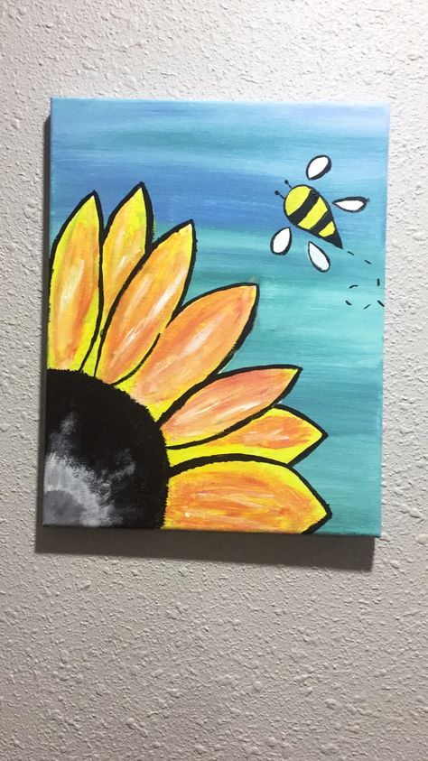 Bumble Bee Painting Acrylic Easy, Bee Pictures Art, Bee Diy, Kids Canvas Painting, Bee Pictures, Paintings Tutorials, Bee Painting, Art Camp, Kids Canvas