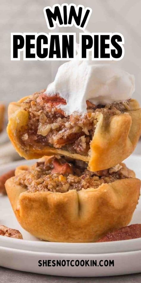 Mini Pecan Pies In A Muffin Tin, Mini Pies In Muffin Tin, Easy Rum Cake, Mini Pecan Pie Recipes, Pecan Treats, Pecan Pie Bites, Mini Pie Crust, Mini Pie Recipes, Batch Baking