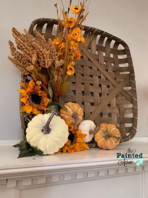 Creations and Home Decor, Fall Decor Ideas and Crafts | The Painted Apron October Rust, Rescue Riders, Fall Greetings, Fall Entry, Baskets Decor, Sunflower Table Runner, Painted Apron, Painting Food, Fall Centerpieces