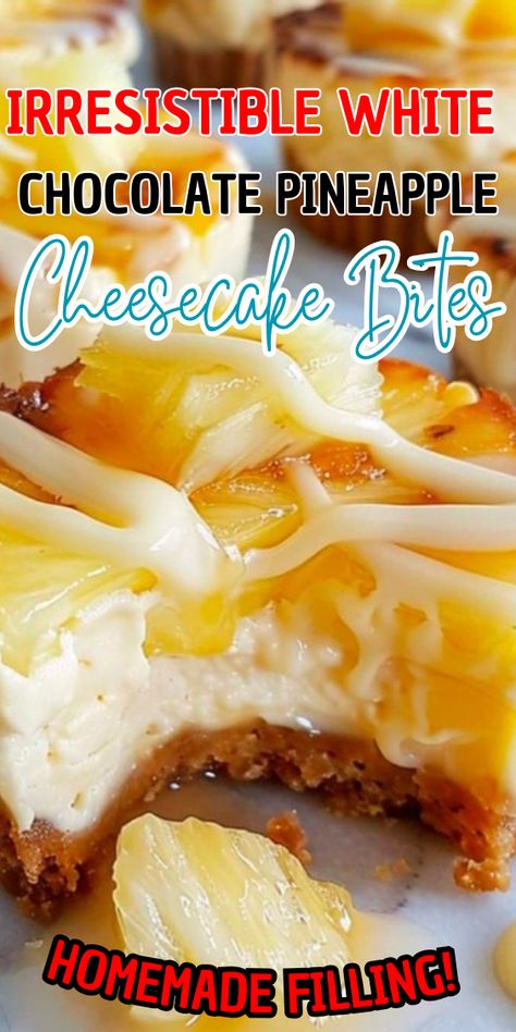 Irresistible White Chocolate Pineapple Cheesecake Bites White Chocolate Pineapple, Chocolate Pineapple, Chocolate Cheesecake Bites, Pineapple Cheesecake, White Chocolate Cheesecake, Melting White Chocolate, Cheesecake Bites, Summer Afternoon, Creamy Cheesecake