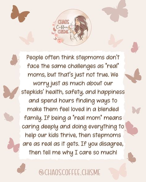 As stepmoms we show up not because we have to, but because we want to! As a mom and bonus mom, it really gets to me when people say, “Oh, you’re just the stepmom.” No, I’m the mom who stepped up—not to replace his mother, because no one could ever do that, but to create my own space in our family dynamic. In our house, it’s never “my son” or “your son”—it’s “our sons.” And I’m grateful every day for the bond I have with both of my boys! When people ask how many kids I have, I say two. End of... My Own Space, Bonus Mom, Real Mom, Real Moms, Blended Family, How Many Kids, Feeling Loved, I Care, Step Moms