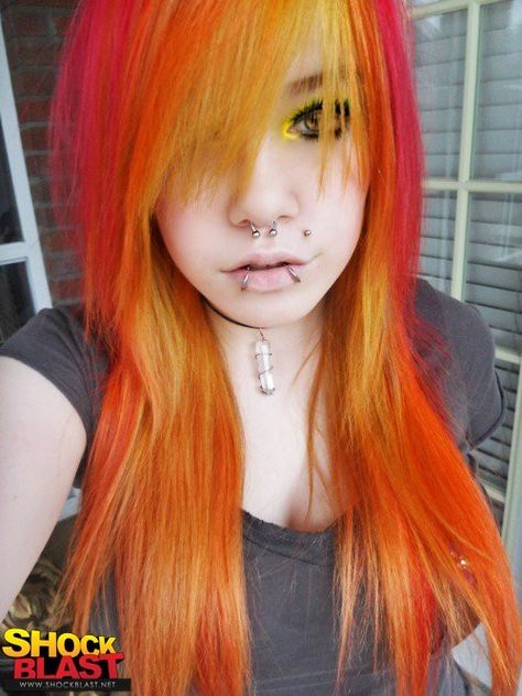 Orange Hair Color Ideas, Orange Ombre Hair, Scene Hair Colors, Orange Hair Color, Emo Hairstyle, Edgy Hair Color, Sunset Hair, Hair Color Orange, Emo Scene Hair