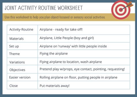 Use this worksheet to help plan your joint activity routines. Up Theme, The Routine, Social Activities, Eye Contact, Little People, Pretend Play, Denver, How To Plan