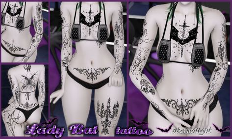 Bat Tattoos, Sims 4 Cc Goth, Vampire Tattoo, All Black Tattoos, Sims 4 Tattoos, Goth Tattoo, Bat Tattoo, 4 Tattoo, Tattoo Collection