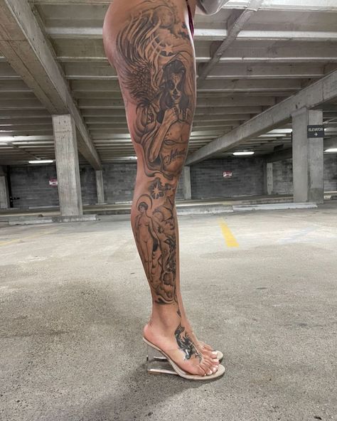 Girl Thigh Tattoos, Catrina Tattoo, Black Girls With Tattoos, 4 Tattoo, Red Ink Tattoos, Leg Tattoos Women, Leg Sleeve Tattoo, Dope Tattoos For Women, Pretty Tattoos For Women