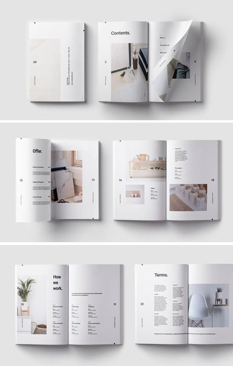 Minimal Proposal Design. 24 unique layouts. Minimal Booklet Design, Minimal Editorial Design, Interior Design Proposal, Catalog Design Inspiration, Minimal Book, 보고서 디자인, Magazine Layout Inspiration, Catalogue Layout, Strong Typography