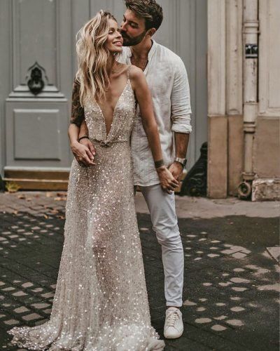 Unique And Hot Sexy Wedding Dresses ★ sexy-wedding-dresses-ideas-a-line-with spaghetti straps beach sequins galialahav Wedding Fotos, Wedding Dresses Ideas, Best Gowns, Bohemian Wedding Dress, Satin Wedding Dress, Cooler Look, Dresses Ideas, Satin Wedding, Bohemian Wedding