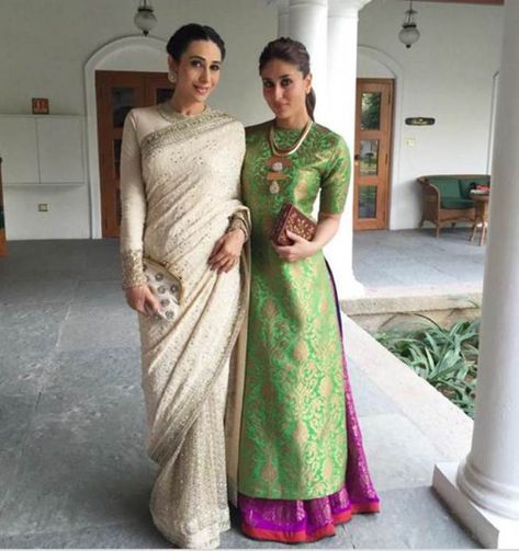 Kareena Kapoor with Karisma Kapoor. #Bollywood #Fashion #Style #Beauty #Desi #Hot #Saree #Instagram Salwar Kamiz, Desi Clothes, Indian Couture, Indian Attire, Manish, Designer Dresses Indian, Desi Fashion, Moda Vintage, India Fashion