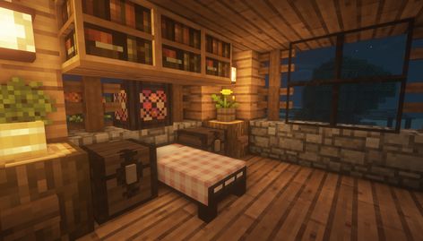 Cozy Minecraft Interior, Cottagecore House Minecraft, Cute Minecraft Bedrooms, Minecraft House Interior Ideas, Mc Interior, Pretty Minecraft, Chalet Minecraft, Minecraft Cottage House, Bedroom Minecraft