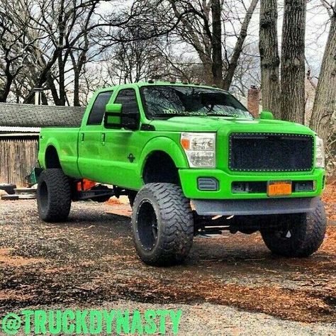 Lime green truck Lifted Ford Truck, Green Truck, Ford Girl, Pink Truck, Mud Trucks, Lifted Ford, Built Ford Tough, Truck Yeah, Jacked Up Trucks