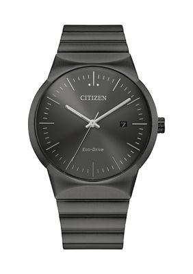 Axiom's refined yet sleek design offers a day-to-night fashion options for the avid trendsetter. A watch with Eco-Drive technology, not just a solar watch but powered by any light, featuring a men's gray stainless steel case and bracelet with a black dial and the intriguing feature of edge-to-edge glass. Featuring Citizen's Eco-Drive technology – powered by light, any light. Never needs a battery. Caliber number E031. | Citizen Eco-Drive Men's Modern Axiom Gray Stainless Steel Bracelet Watch Citizen Watches For Men, Mens Watches Citizen, Solar Energy Projects, Solar Watch, Night Fashion, Black Dating, Leather Industry, Citizen Eco, Gents Watches