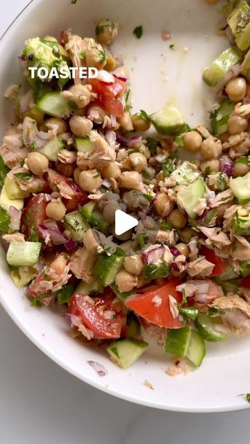 38K views · 1.1K likes | Sarah Pound on Instagram: "QUICK TUNA, CHICKPEA & AVOCADO SALAD   The 6 ingredients refer to the SALAD ingredients. The dressing ingredients are additional. This isn’t designed to trick you, I just want to help you eat a little healthier and change up your normal lunch or dinner recipe. I have a tendency to throw 14 ingredients in a salad, so I was really trying to limit this to make it easier for you.  Serves 4 Ingredients: 2 lebanese cucumbers, chopped 800g chickpeas, rinsed and drained 2X 200g cherry tomatoes, halved 1425g canned tuna, drained (I like chilli flavoured) 1-2 large avocados, chopped 1/2 red onion, very finely chopped  Dressing: 1 tablespoon extra virgin olive oil 1/2 juicy lemon, juice squeezed 1 tablespoon parsley, finely chopped 1/2 teaspoon dijo Tuna Chickpea, Chickpea Avocado Salad, Chickpea Avocado, Canned Tuna, Avocado Salad, Virgin Olive Oil, Salad Ingredients, Dinner Recipe, Extra Virgin