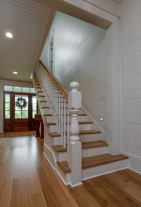 Crowe's Nest Addition and Renovation - Farmhouse - Staircase - Other - by Chapman Design Group, Inc. | Houzz Small Stairway Decorating, Old Farmhouse Staircase, Renovation Farmhouse, Enclosed Staircase, Farmhouse Staircase, Stairway Decorating, Hallway Stairs, Open Staircase, Dream Life House