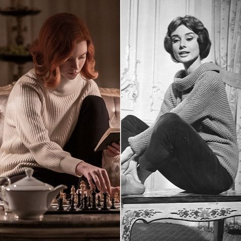 The Queen's Gambit: Beth Harmon Was Inspired by Audrey Hepburn, and the Style References Are Gold Audrey Hepburn Winter Outfit, The Queen’s Gambit Outfits, Queen Gambit Fashion, Queen’s Gambit Outfit, Queen's Gambit Fashion, The Queens Gambit Fashion, The Queens Gambit Outfits, Queens Gambit Fashion, Queens Gambit Outfits