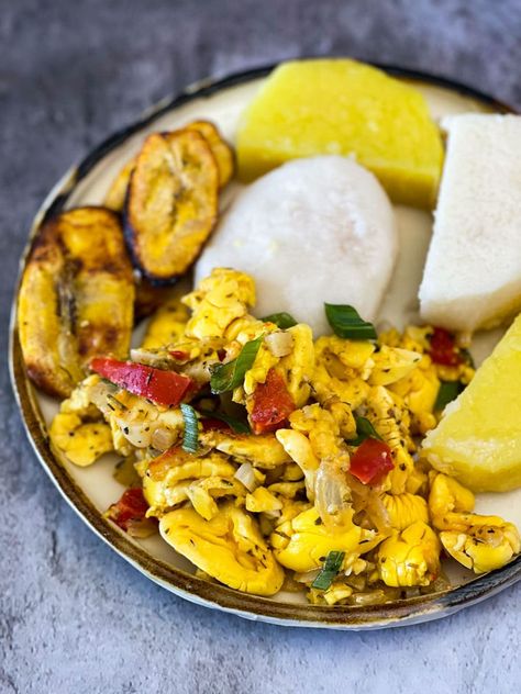 Vegan Ackee - Healthier Steps Vegan Carribean Food, Vegan Ackee, Caribbean Foods, Ital Food, Pescetarian Recipes, Carribean Food, Jamaican Cuisine, Jamaican Dishes, Jamaican Food