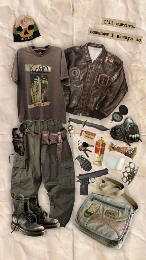 #apocalypse #outfit #twd #originalcharacter Apocalypse Outfit, Zombie Apocalypse Outfit, Zombie Clothes, Post Apocalyptic Costume, Masc Fashion, Dark Acadamia, Cottagecore Dark, Hipster Outfits, Swaggy Outfits