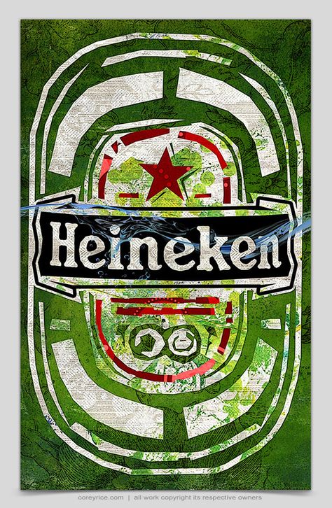 Heineken Poster, Heineken Beer, Stylized Art, Star Outline, Label Art, Beer Poster, Art Parody, Green Bottle, Poster Retro