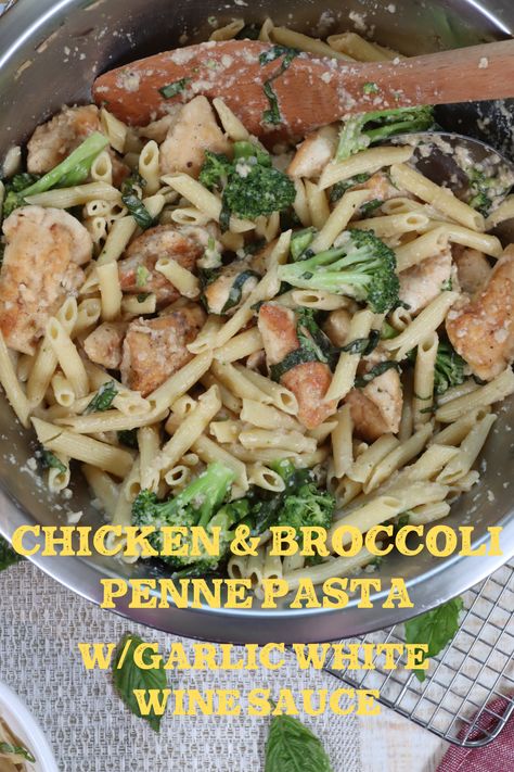 It's time to kick it up a notch on pasta night. This simple chicken & broccoli penne pasta with a garlic white wine sauce is to die for. Chicken Broccoli White Sauce, Chicken Broccoli Ziti White Wine Sauce, Chicken Broccoli Ziti Garlic Oil, Chicken Broccoli Penne Pasta, Broccoli Penne Pasta, Chicken Broccoli Ziti, Chicken Ziti, Sausage Penne Pasta, Broccoli With Garlic Sauce