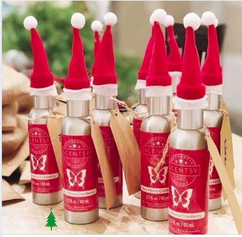 Give your friends, neighbors, co-workers and family these cute gifts for Christmas.  A room spray with a cute santa hat and a gift card.  Be a stand out with this cute gift idea. Scentsy Christmas Ideas, Scentsy Facts, Scentsy Basket, Diy Scentsy, Scentsy Gifts, Scentsy Hostess, Scentsy Hacks, Scentsy Sample Ideas, Scentsy Christmas