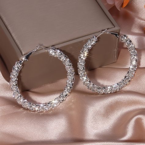 Faster shipping. Better service Diamond Hoop Earrings Large, Geometrical Flower, Ivory Earrings, Hoop Earrings Large, Silver Diamond Earrings, Cheap Earrings, Earrings Hoops, Earrings Large, Large Hoop Earrings