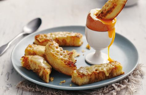 Crumpets Toppings, Toast Soldiers, Dippy Eggs And Soldiers, Dippy Egg, Melting Cheese, Healthy High Protein Snacks, Eggs And Soldiers, Dippy Eggs, Plats Healthy