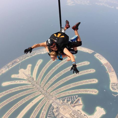 Jumping out of a plane over The Palm Jumeriah. Jumping Out Of A Plane, A Plane, The Palm, Tag A Friend, Helicopter, Web Hosting, Front Page, Bucket List, Dubai