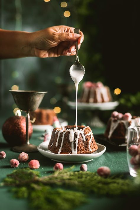 Gingerbread Mini Bundt Cake Mini Bundt Cakes Christmas, Cakes Christmas, Glaze For Cake, Mini Bundt, Fruit Cake Christmas, Mini Bundt Cakes, Bowl Cake, Cake Photography, Gingerbread Cake