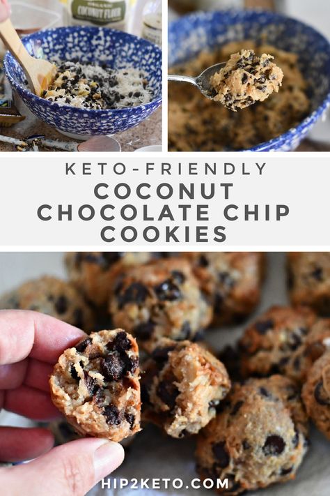 Coconut Flour Chocolate Chip Cookies, Coconut Chocolate Chip Cookies, Postre Keto, Chocolate Chip Cookies Recipe, Coconut Chocolate, Keto Friendly Desserts, Low Carb Cookies, Butter Cookie, Keto Cookies