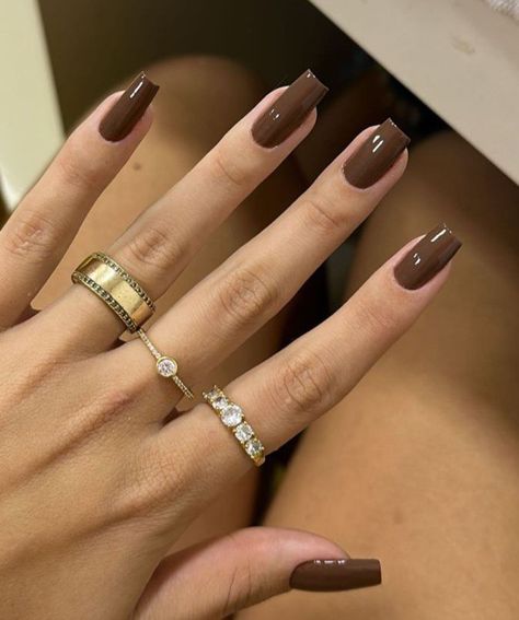 Short Brown Square Nails, Autumn Nails Ideas 2024, Brown Manicure Ideas, Brown Gel X Nails, Elegant Nails Brown, Square Brown Nails, Elegant Brown Nails, Classy Brown Nails, Brown Square Nails