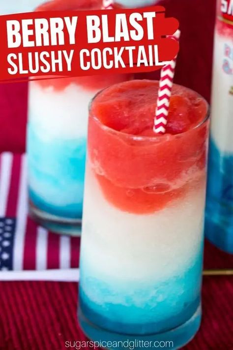 A delicious slushy cocktail recipe for Smirnoff's Red White and Berry Blast vodka made with fresh strawberries, lemonade and blue curacao. Perfect for Memorial Day or 4th of July parties! Punch For A Crowd, Best Party Punch, Boozy Punch, Party Punch Recipe, Smirnoff Red, Alcoholic Punch Recipes, Layered Drinks, Party Punch Recipes, Slushie Recipe