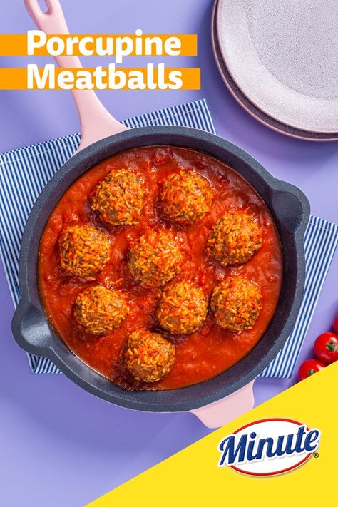 homemade meatballs with white rice Recipe With White Rice, Classic Meatballs Recipe, Instant Rice Recipes, Minute Rice Recipes, Classic Meatballs, Porcupine Meatballs Recipe, Ground Turkey Recipes Easy, Porcupine Meatballs, Meatballs And Rice