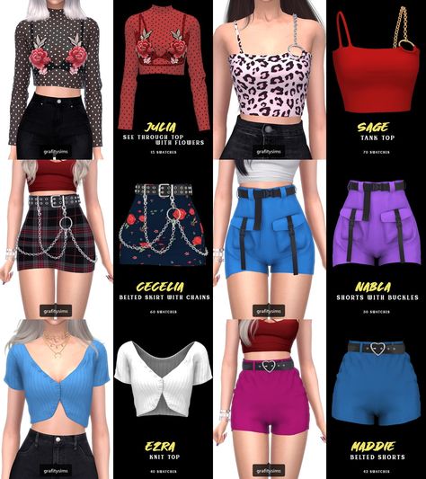 { grafity } — 🔥  Buckle Up Collection Part ¾ 🔥 Includes 6 items:... Mozzarella Flatbread, Skirt With Chains, Tomato Basil And Mozzarella, Sims Shoes, Arthdal Chronicles, Clothes Cc, Cc Sims4, Belted Skirt, Sims Ideas