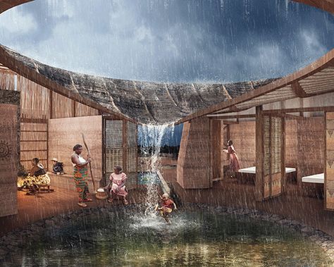 Kaira Looro, Water Architecture, Low Cost Housing, Rammed Earth Wall, Roof Architecture, Rammed Earth, Water Collection, Unique House Design, Traditional Building