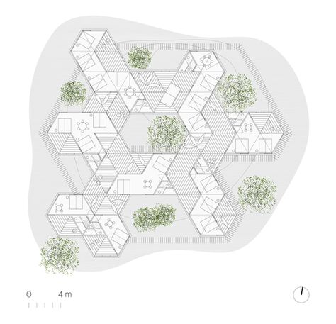 Planta Piso General Hexagonal Architecture, Module Architecture, Module Design, Urban Design Concept, Architecture Concept Drawings, Hexagon Design, Architecture Student, Architecture Presentation, Green Roof