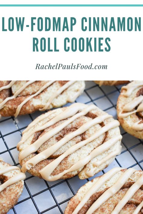 Low-FODMAP Cinnamon Roll Cookies with Coffee Cream Cheese Glaze; Gluten-free | Rachel Pauls Food Victoria Food, Cookies With Coffee, Fodmap Desserts, Fodmap Meals, Fod Map, Fodmap Recipes Dinner, Low Fodmap Recipes Dinner, Fodmap Meal Plan, Fodmap Foods