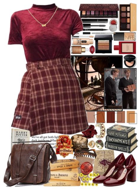 Gryffindor Summer Outfit, Harry Potter Fashion Aesthetic, Harry Potter Outfit Ideas Gryffindor, Gryfinndor Outfit, Griffindor Outfits, Hogwarts Outfits Gryffindor, Gryffindor Inspired Outfits, Gryffindor Outfit, Outfit Ideas For High School