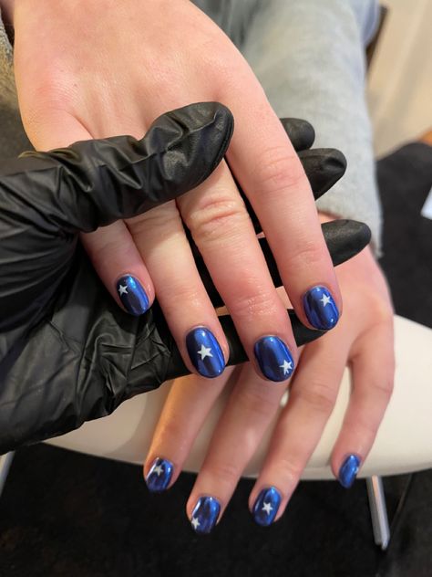 Blue Chrome Nails, Black Gel Nails, Pretty Nail Colors, Blue Chrome, Summer Acrylic Nails, Star Nails, Nails Desing, Minimalist Nails, Dream Nails