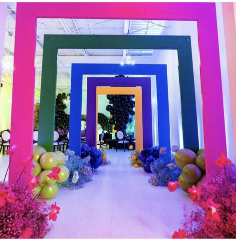 Conference Entrance Design, Party Entrance Decoration Entryway, Colorful Event Decor, Corporate Event Decor Entrance, Event Entrance Design, Event Entrance Arch Design, Event Entrance Arch, Event Entry, Promotion Decoration