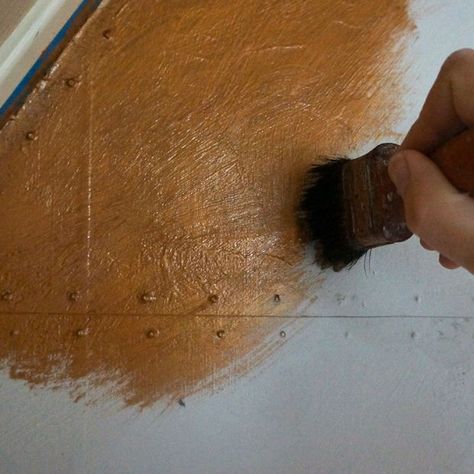 Faux Copper Finish, Copper Ceiling Paint, Copper Splashback, Painting Over Wallpaper, Lady Cave, Metallic Painting, Copper Painting, Patina Paint, Copper Backsplash