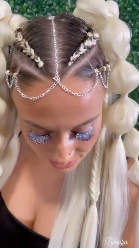 Rave Braids, Season Nails, Rave Hair, Rave Girls, Platinum Hair, Festival Hair, Braids For Long Hair, Braided Ponytail, Platinum Blonde