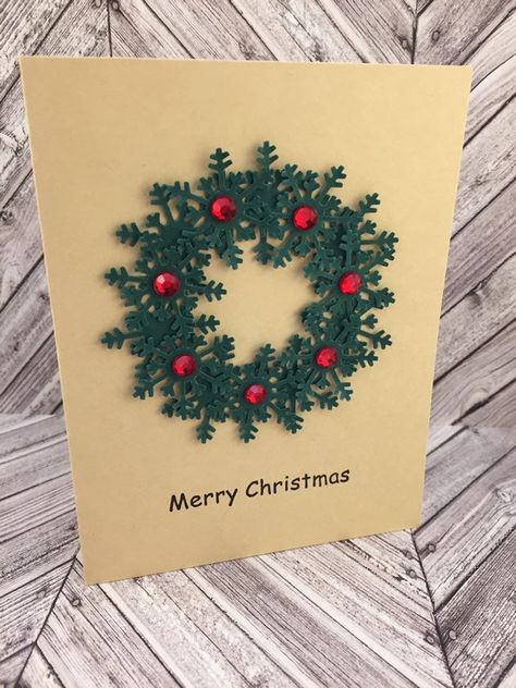 Snowflake wreath christmas card wreath card christmas wreath | Etsy Easy Christmas Cards To Make, Labrador Christmas Cards, Christmas Card Wreath, Card Wreath, Die Cut Christmas Cards, Creative Christmas Cards, Handmade Christmas Wreaths, Snowflake Wreath, Simple Christmas Cards