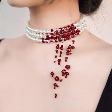 Loving this handmade necklace from Sissi Art Studio! What a great idea for a Halloween party! #affiliate Vampire Party Costume, Blood Choker, Necklace Vampire, Vampire Party, Dripping Blood, Vampire Necklace, Layered Pearl Necklace, Chic Halloween, Pearl Necklace Designs