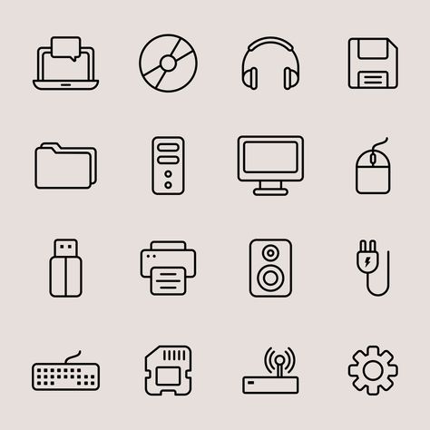 Computer Notes Ideas, Icons For Computer, Computer Drawing Ideas, Computer Science Drawing, Computer Cute Drawing, Electronic Drawing, Journal Computer Theme, Computer Symbols, Technology Drawing Ideas